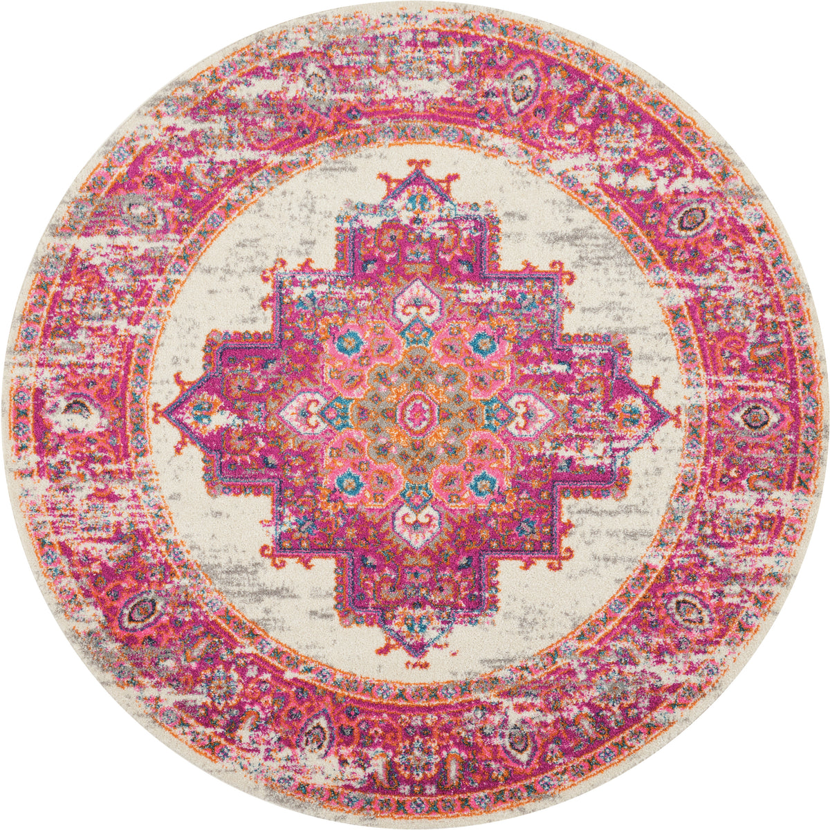 Passion PSN03 Ivory Fuchsia Rug - Round