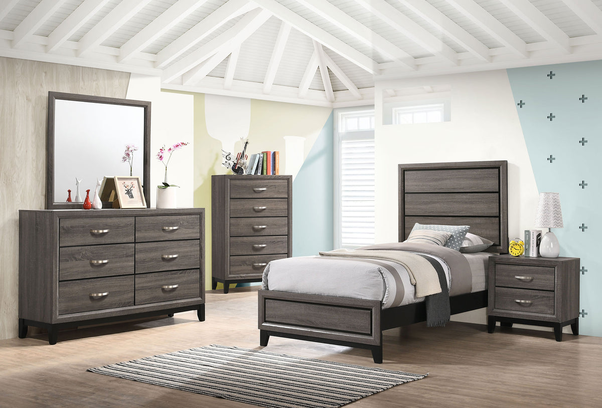Watson Five-piece Bedroom Set Grey Oak - Twin