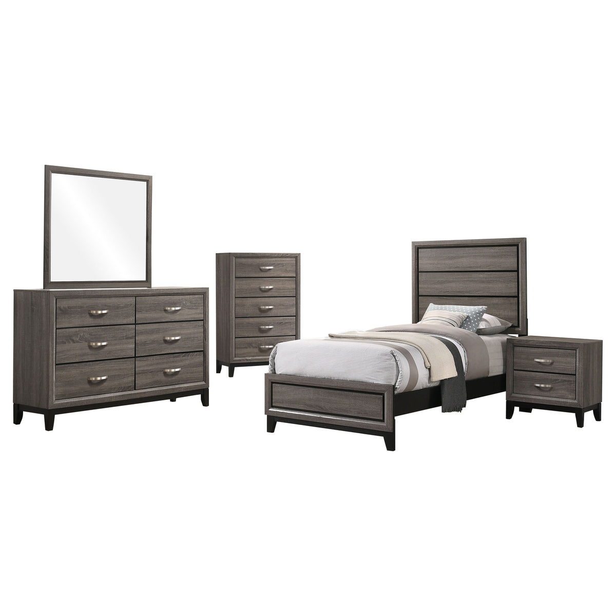Watson Five-piece Bedroom Set Grey Oak - Twin