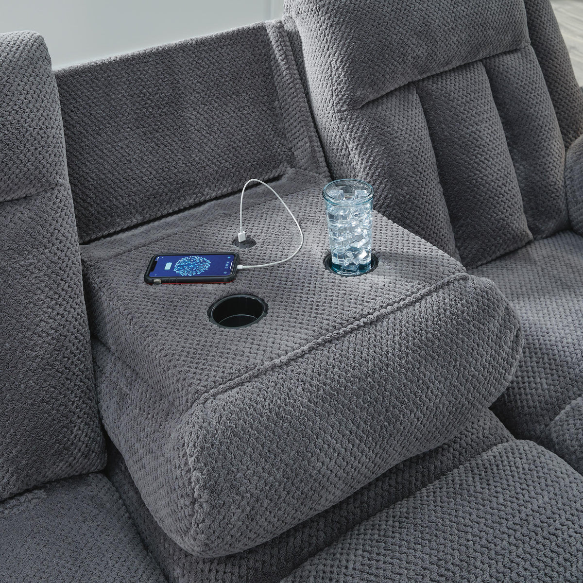 Observation REC PWR Sofa w/Drop Down Table Velvet