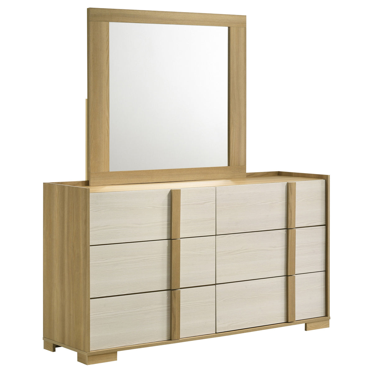 Hyland 6-drawer Dresser Natural - Natural and White, With Mirror