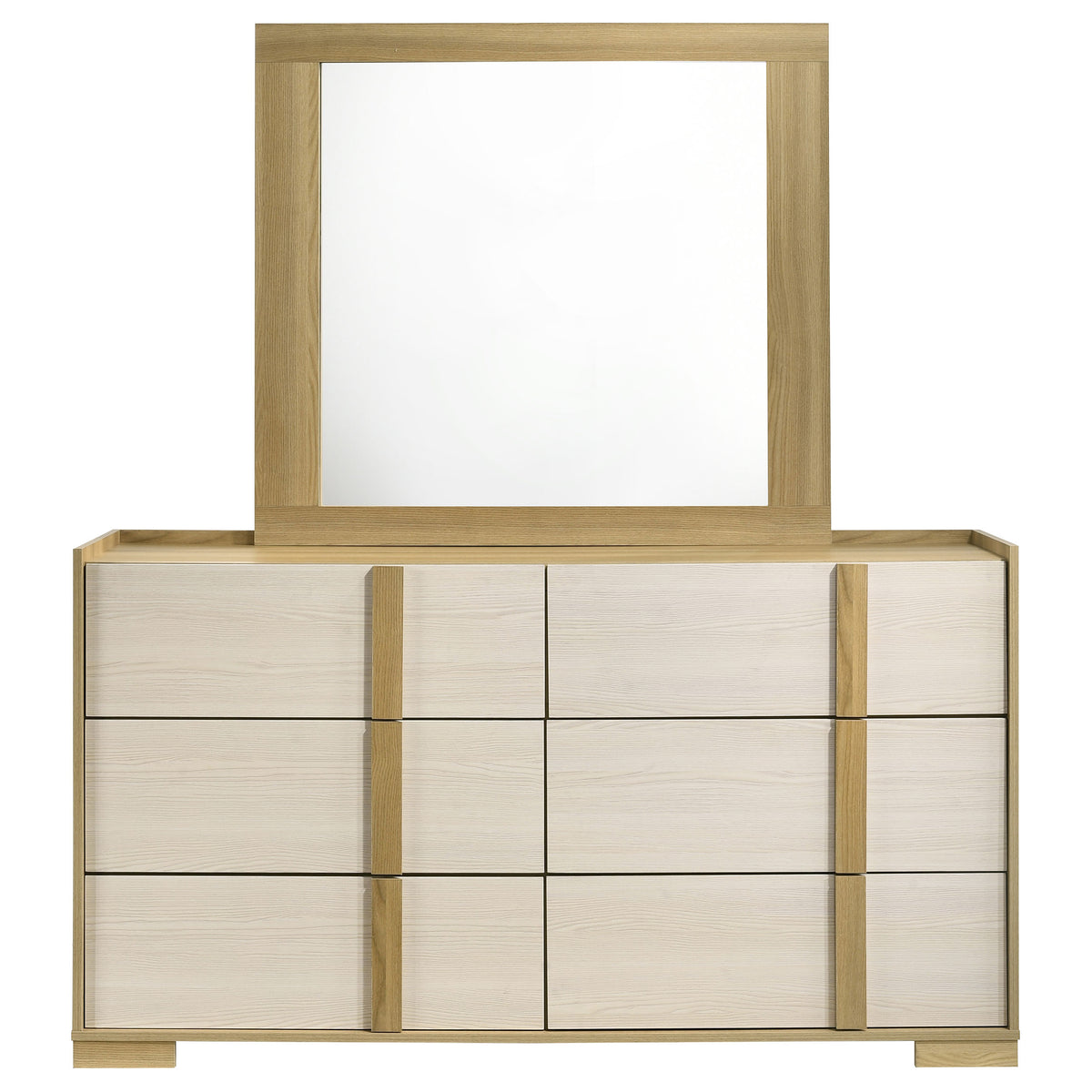 Hyland 6-drawer Dresser Natural - Natural and White, With Mirror