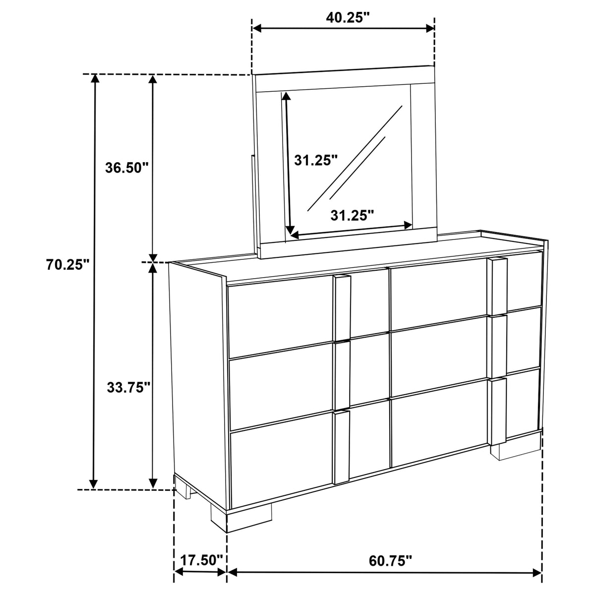 Hyland 6-drawer Dresser Natural - Natural and White, With Mirror