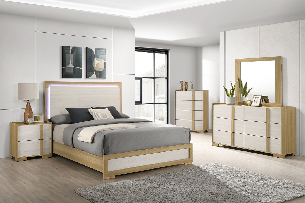 Hyland 6-drawer Dresser Natural - Natural and White, With Mirror