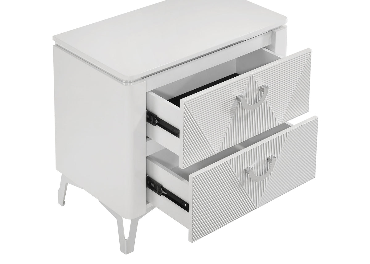 Cassia 2-drawer Nightstand Bedside Table White High Gloss