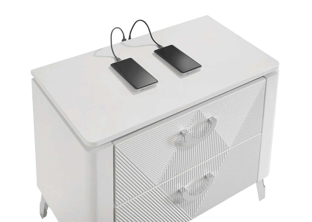 Cassia 2-drawer Nightstand Bedside Table White High Gloss