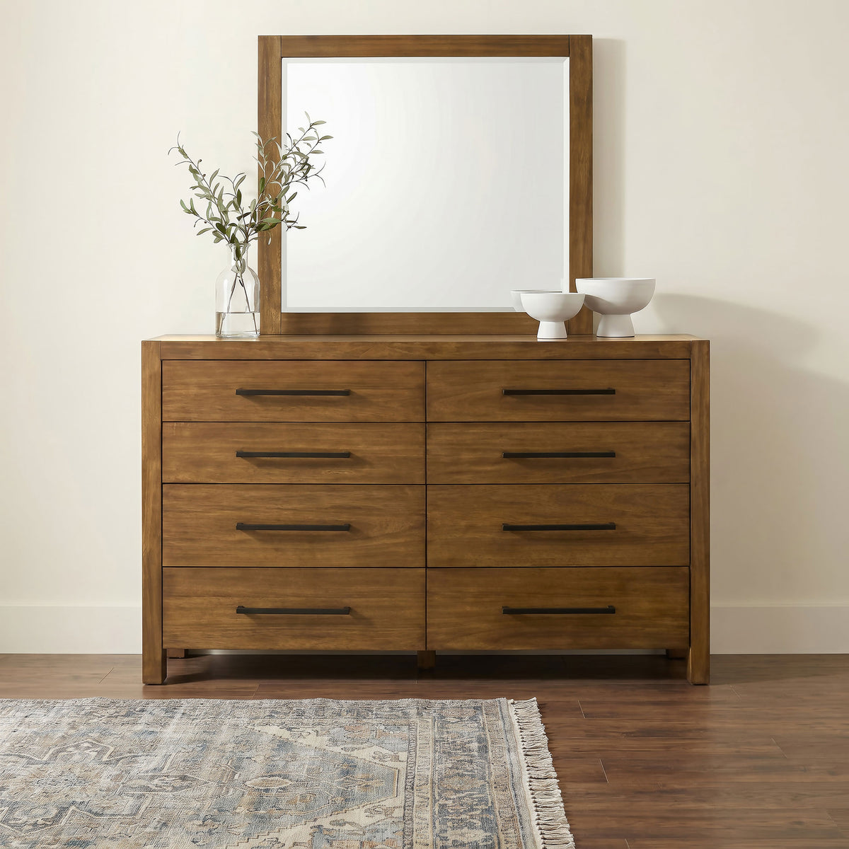 Adderley 8-drawer Bedroom Dresser Warm Brown - With Mirror