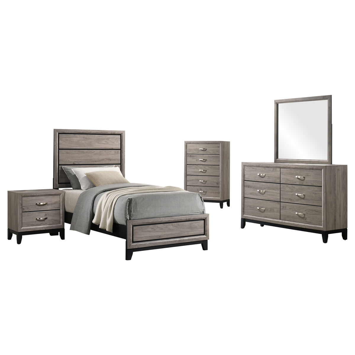 Valen Five-piece Bedroom Set Light Taupe - Twin