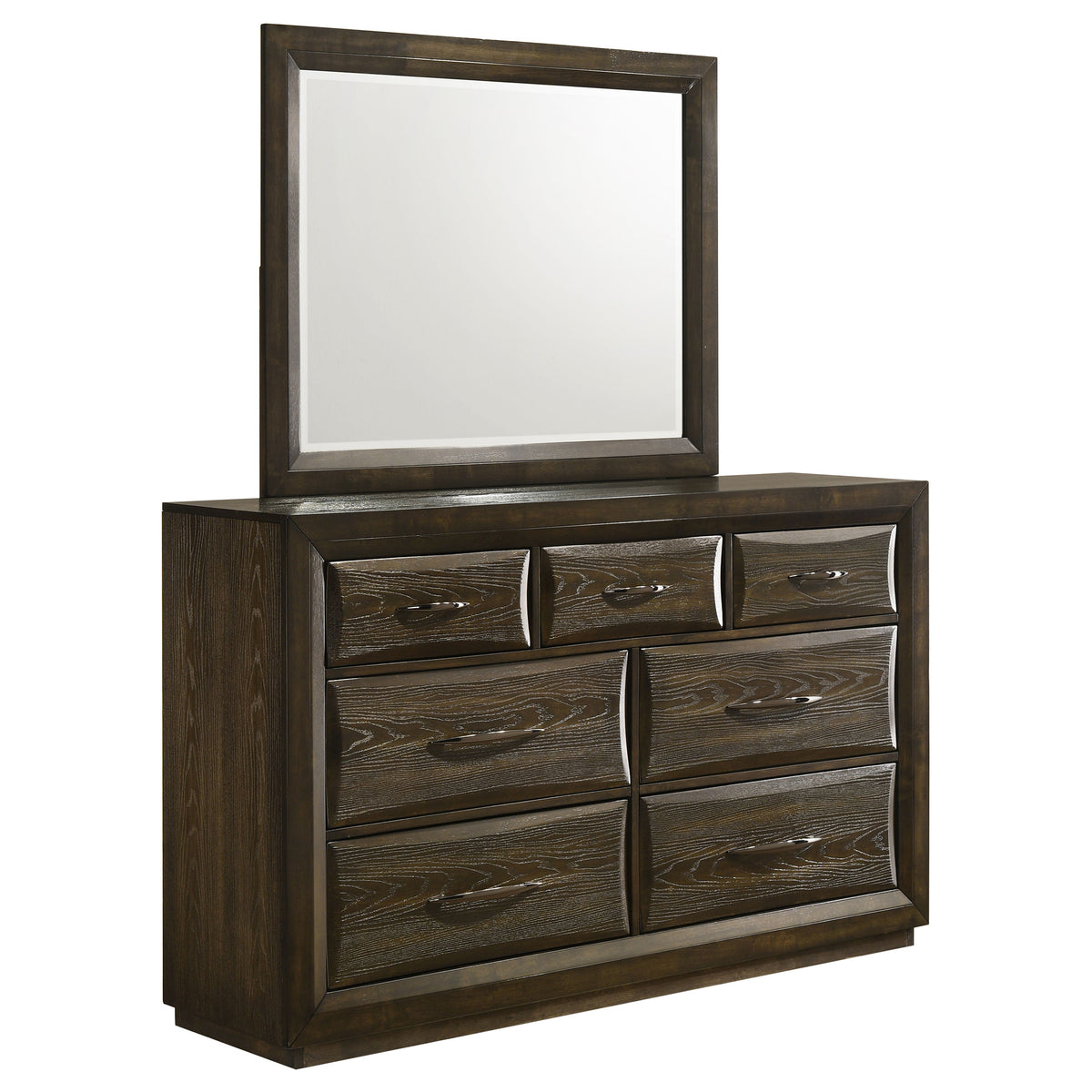 Atlas 7-drawer Bedroom Dresser Dark Oak - With Mirror