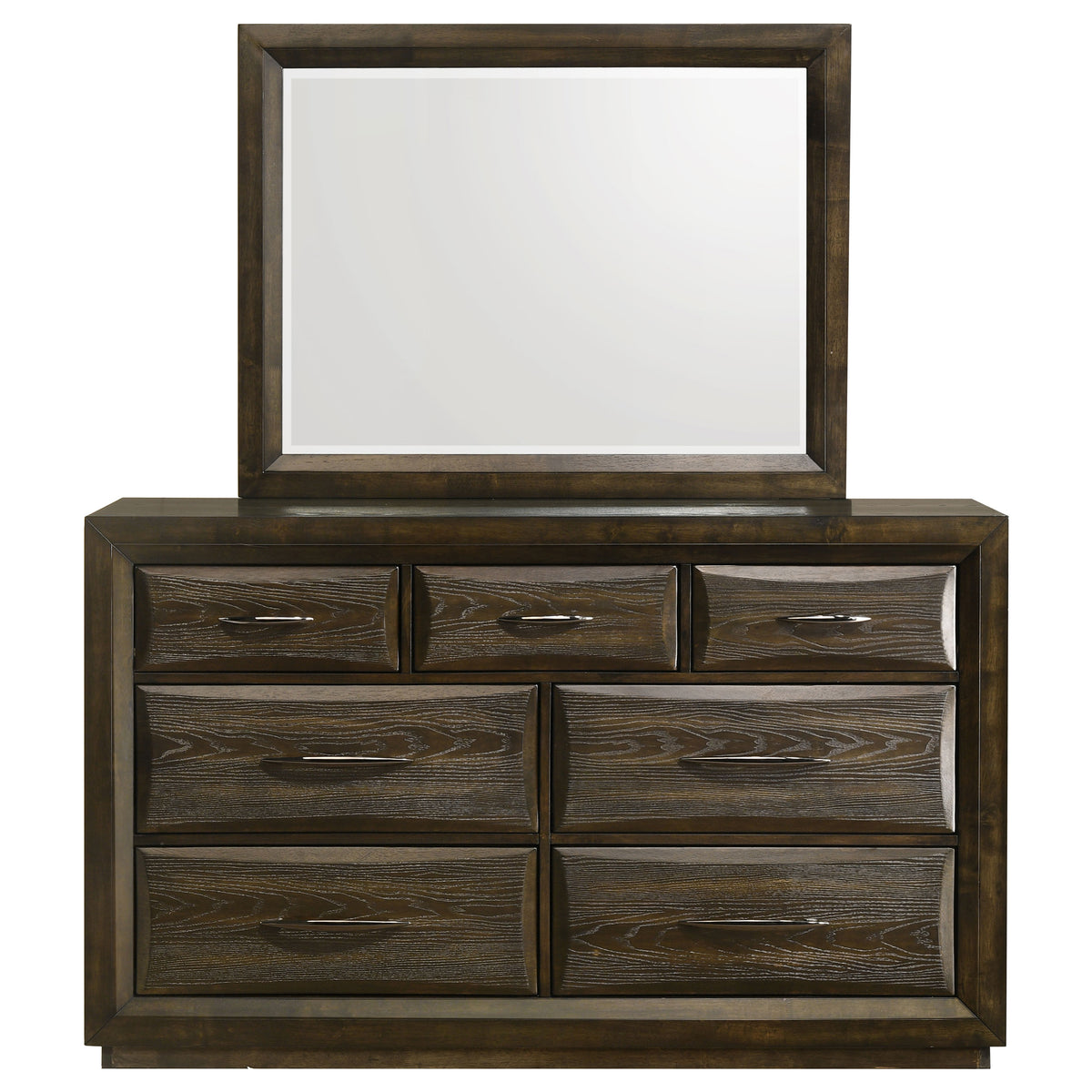 Atlas 7-drawer Bedroom Dresser Dark Oak - With Mirror