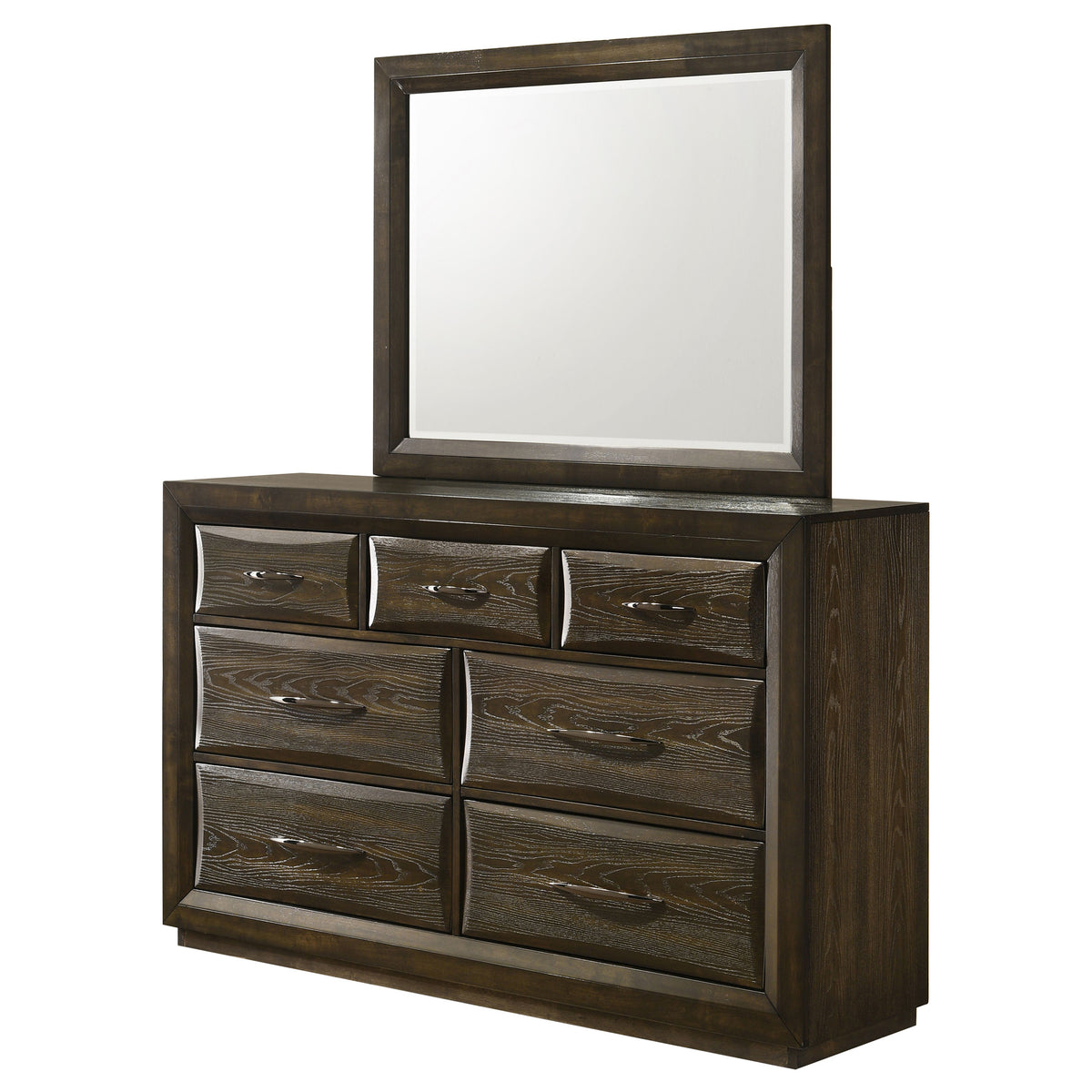 Atlas 7-drawer Bedroom Dresser Dark Oak - With Mirror