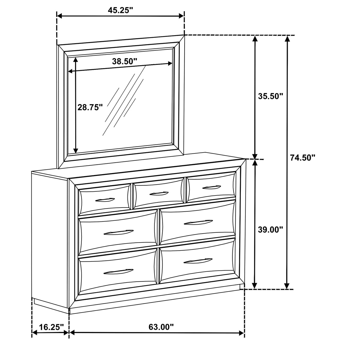 Atlas 7-drawer Bedroom Dresser Dark Oak - With Mirror