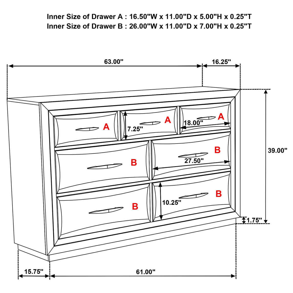 Atlas 7-drawer Bedroom Dresser Dark Oak - Without Mirror