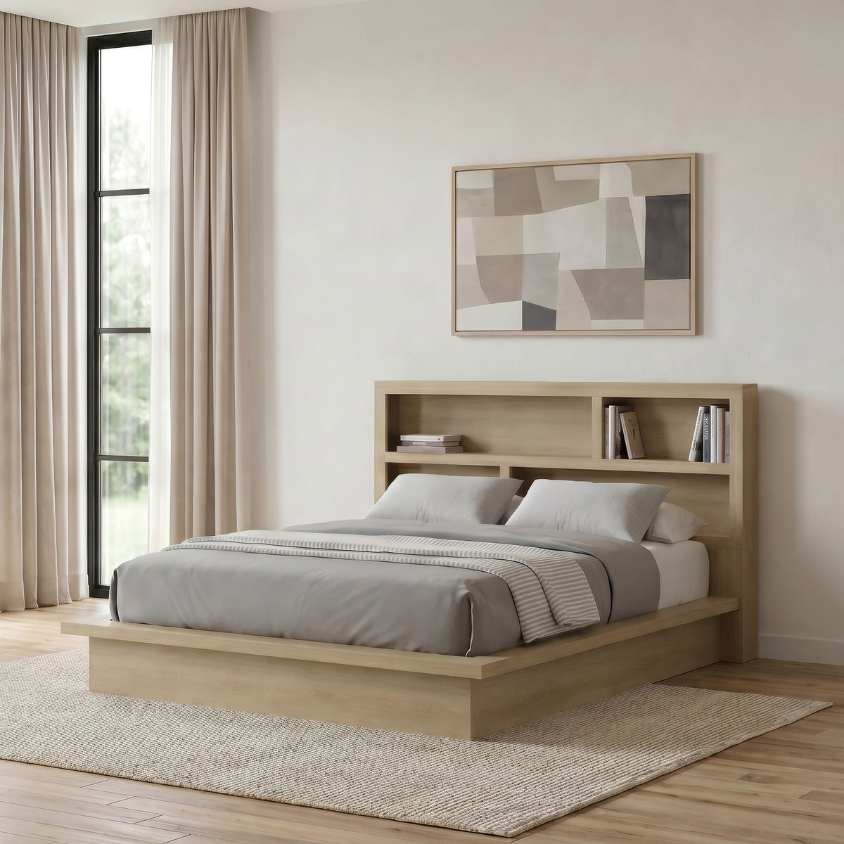 Hendricks Bookcase Headboard Platform Bed Light Oak - Eastern King