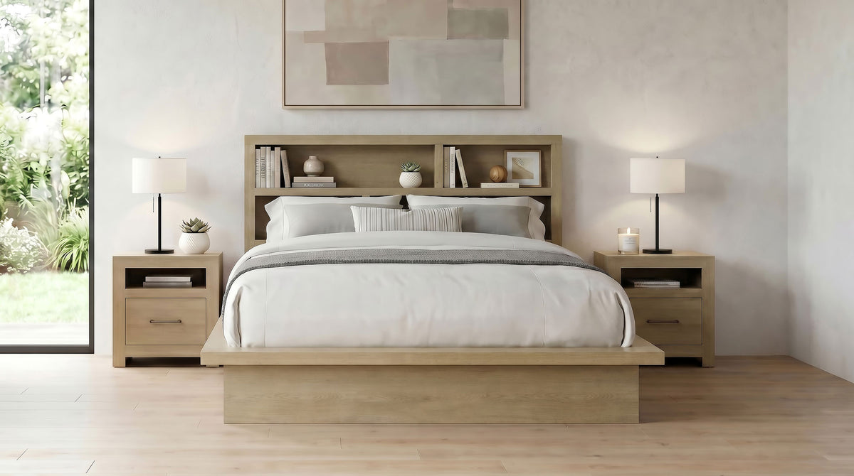 Hendricks Bookcase Headboard Platform Bed Light Oak - Eastern King