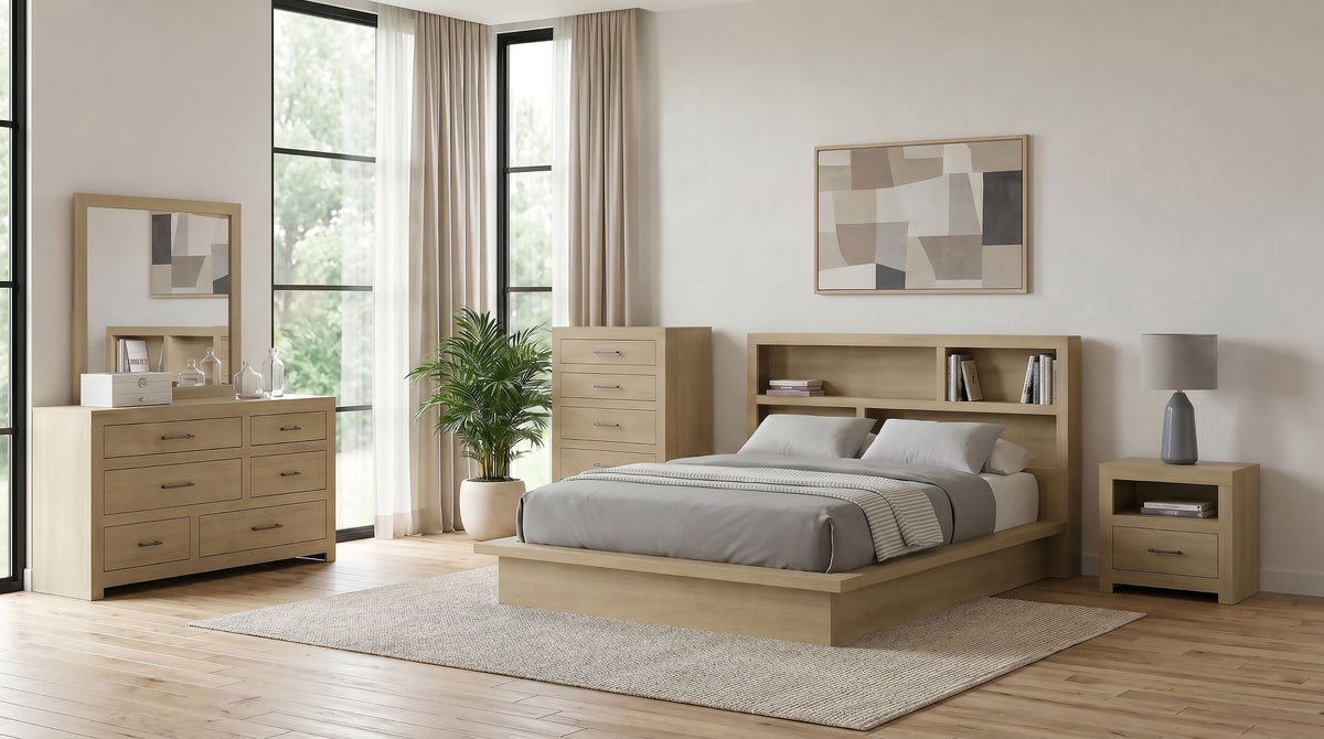 Hendricks 5-piece Bedroom Set Light Oak with Bookcase Headboard Platform Bed - California King