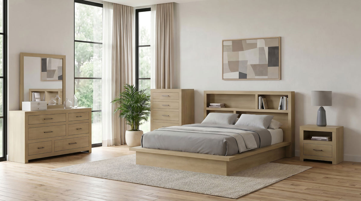 Hendricks Bookcase Headboard Platform Bed Light Oak - California King
