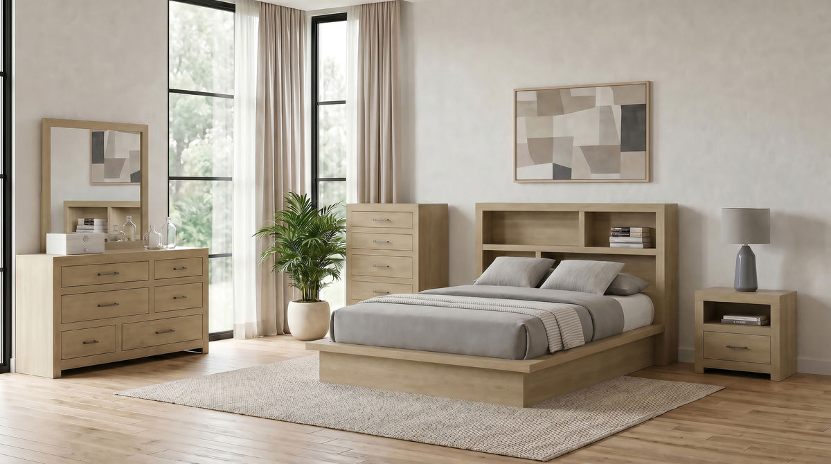 Hendricks 5-piece Bedroom Set Light Oak with Bookcase Headboard Platform Bed - Queen