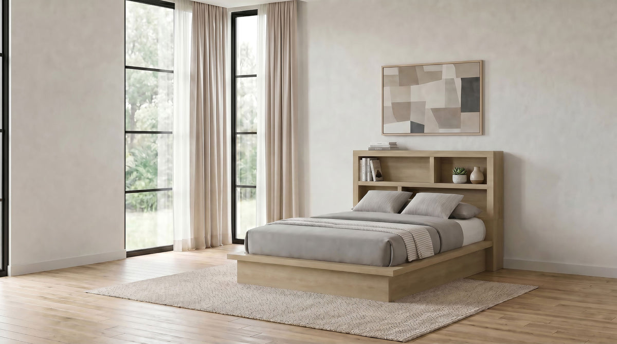 Hendricks Bookcase Headboard Platform Bed Light Oak - Queen