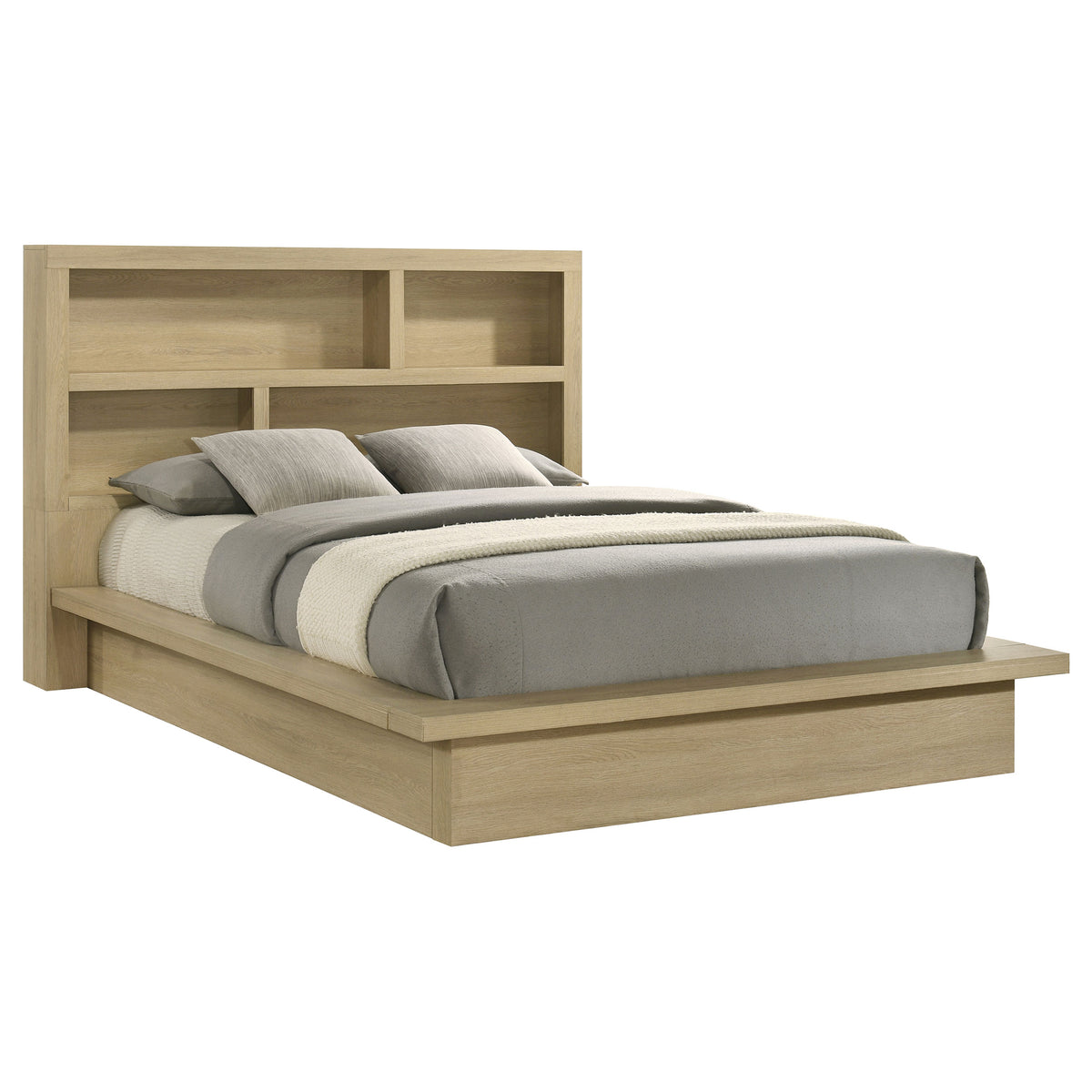 Hendricks Bookcase Headboard Platform Bed Light Oak - Queen