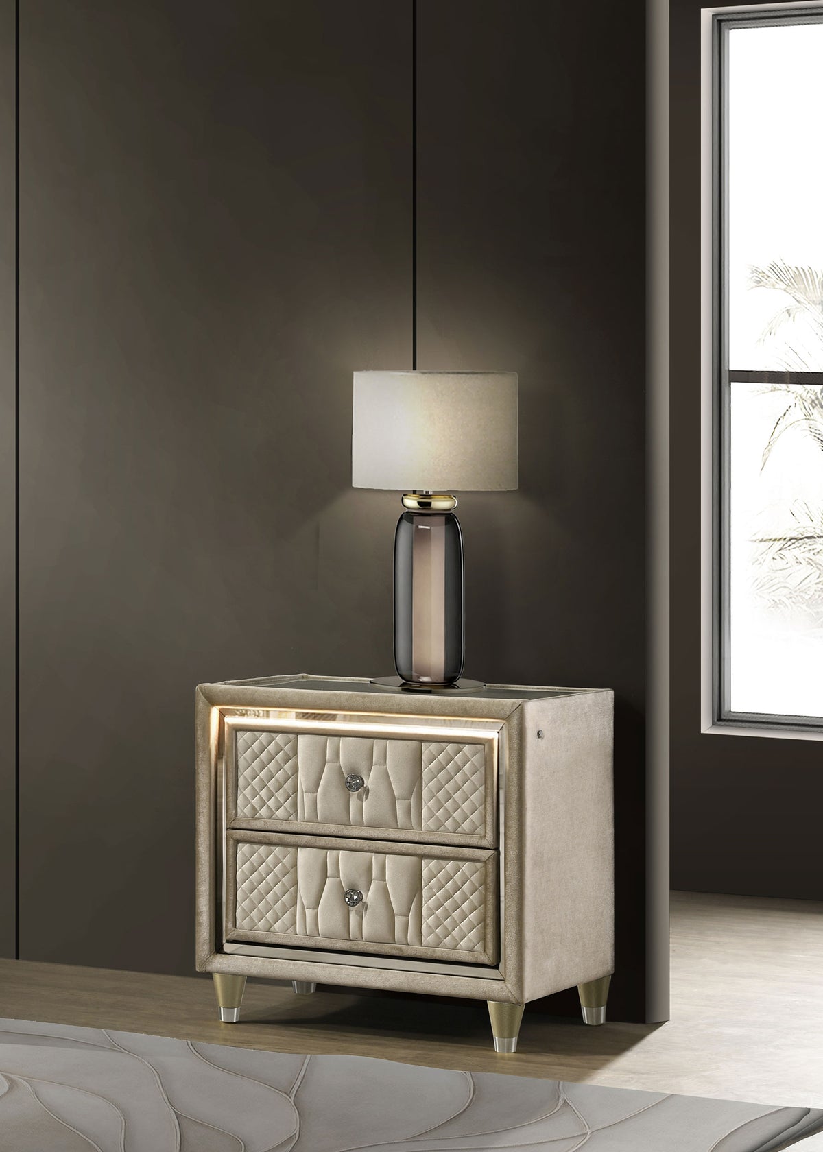 Lorient 2-drawer LED Nightstand with USB - Ivory and Camel