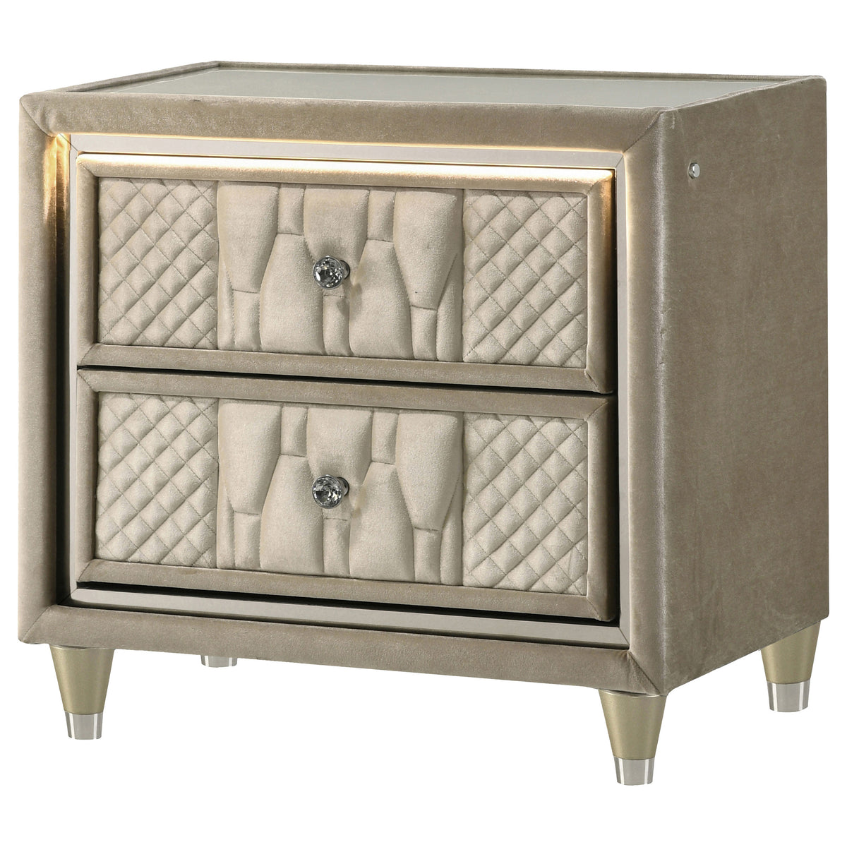 Lorient 2-drawer LED Nightstand with USB - Ivory and Camel