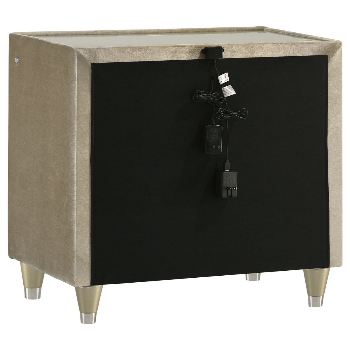 Lorient 2-drawer LED Nightstand with USB - Ivory and Camel