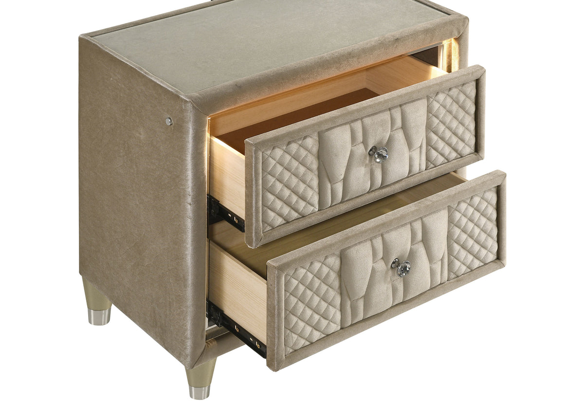 Lorient 2-drawer LED Nightstand with USB - Ivory and Camel