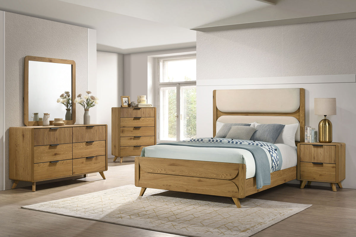 Bennett Mid-Century 2-Drawer Rubberwood Nightstand Light Oak