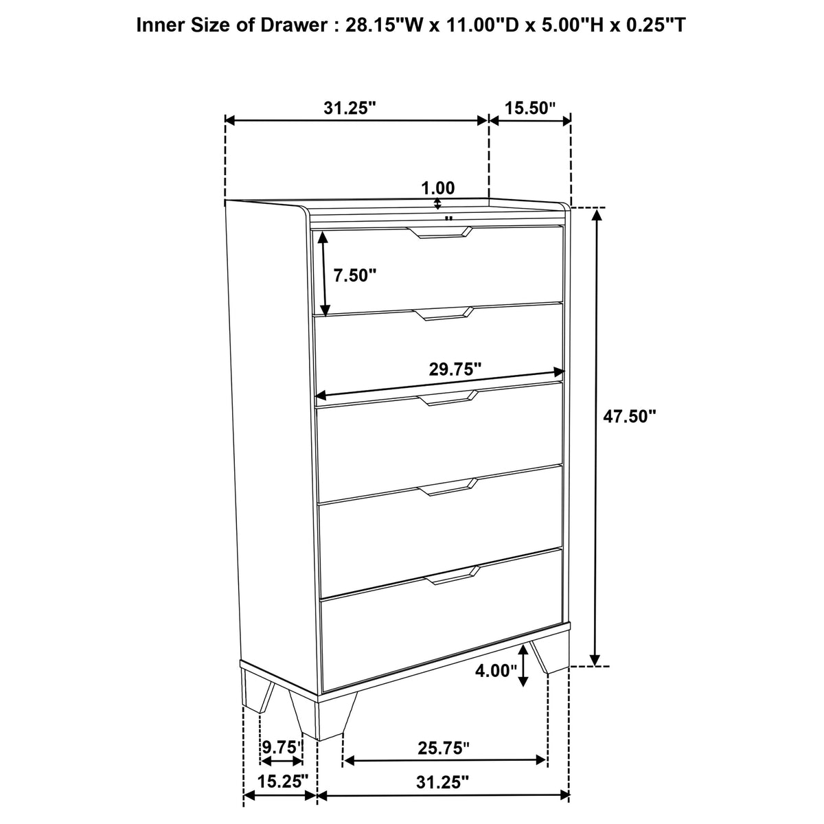 Henderson 5-drawer Bedroom Chest of Drawers Medium Oak