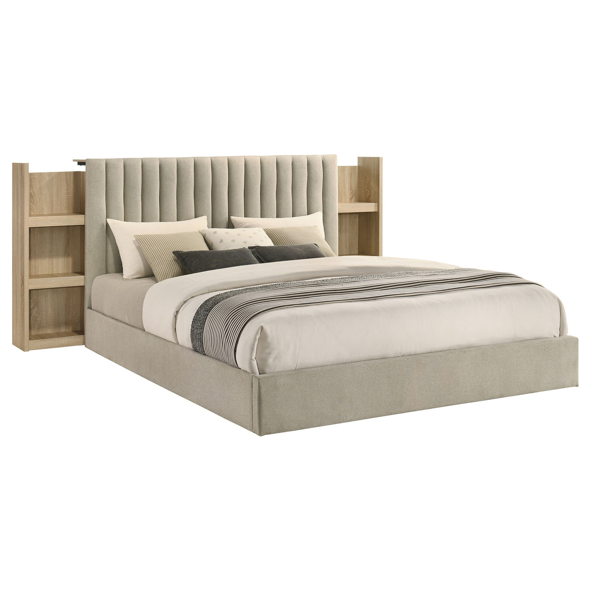 Arielle 5-Piece Upholstered Bedroom Set Light Oak - Eastern King