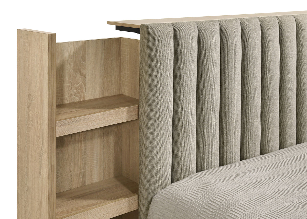 Arielle 5-Piece Upholstered Bedroom Set Light Oak - Queen