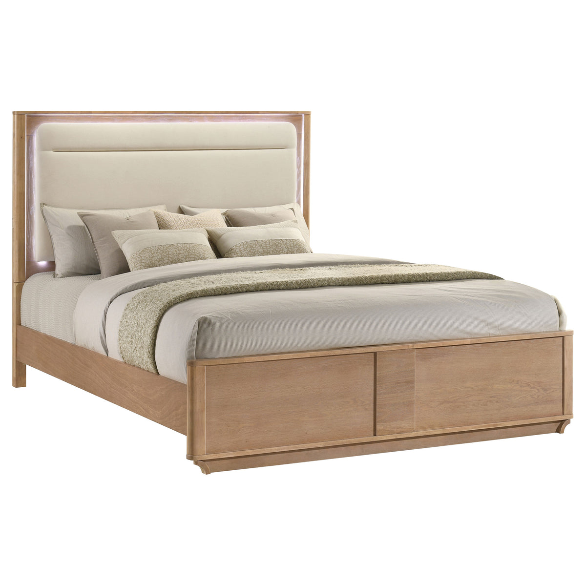 Leanne LED Panel Bed Off White and Light Oak - Eastern King