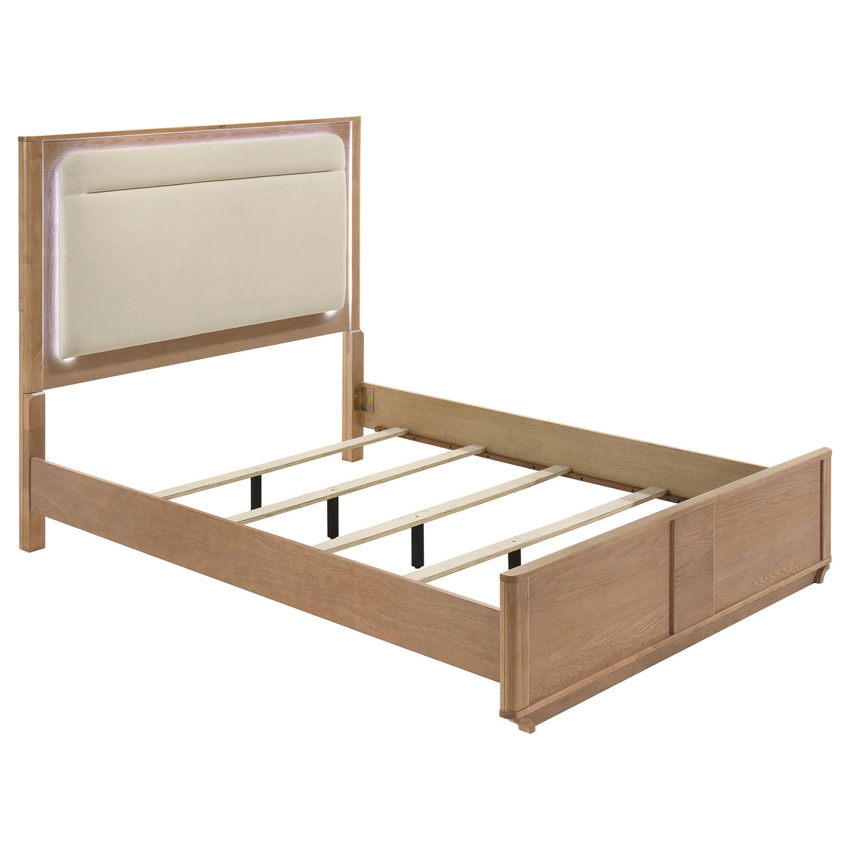 Leanne LED Panel Bed Off White and Light Oak - Queen