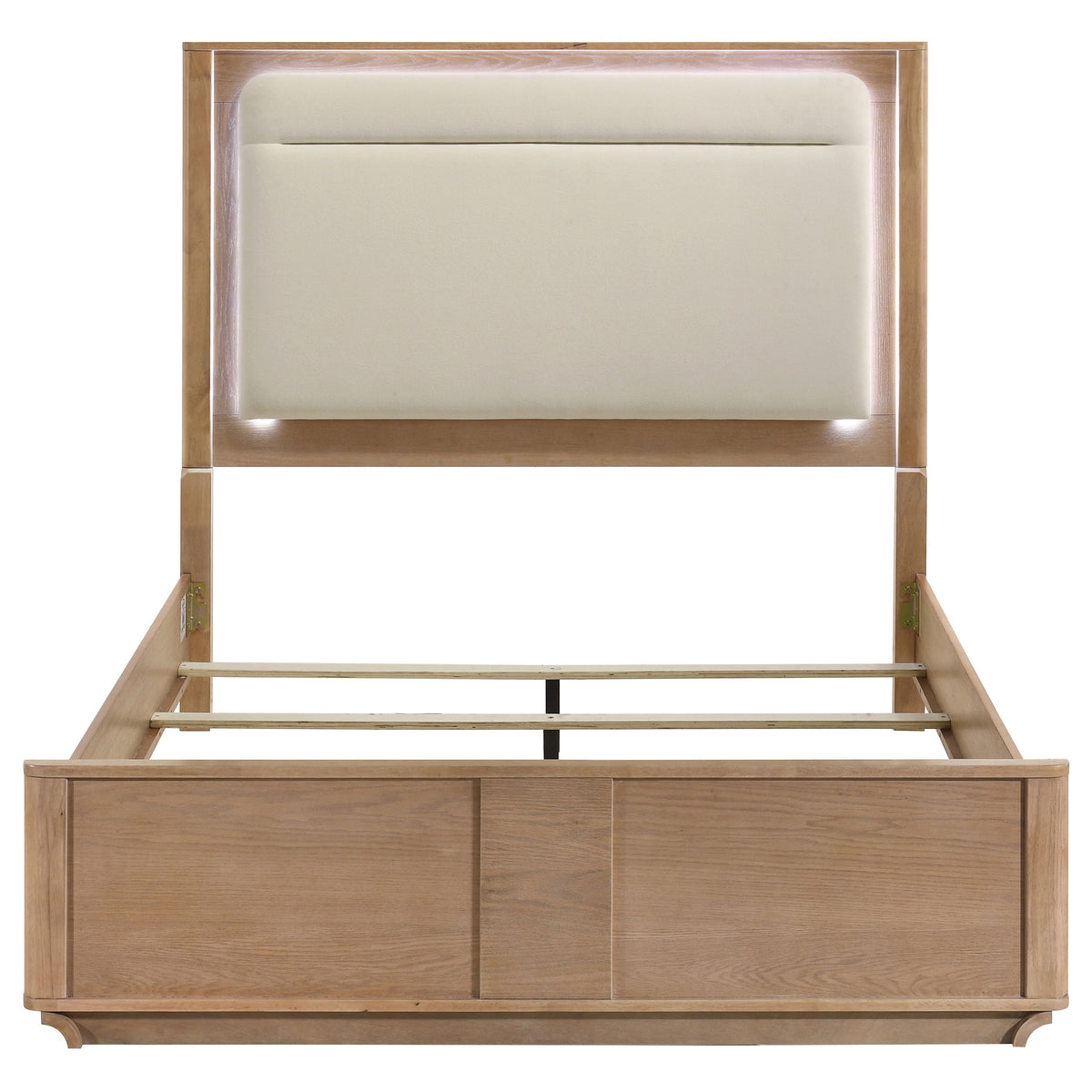 Leanne LED Panel Bed Off White and Light Oak - Queen