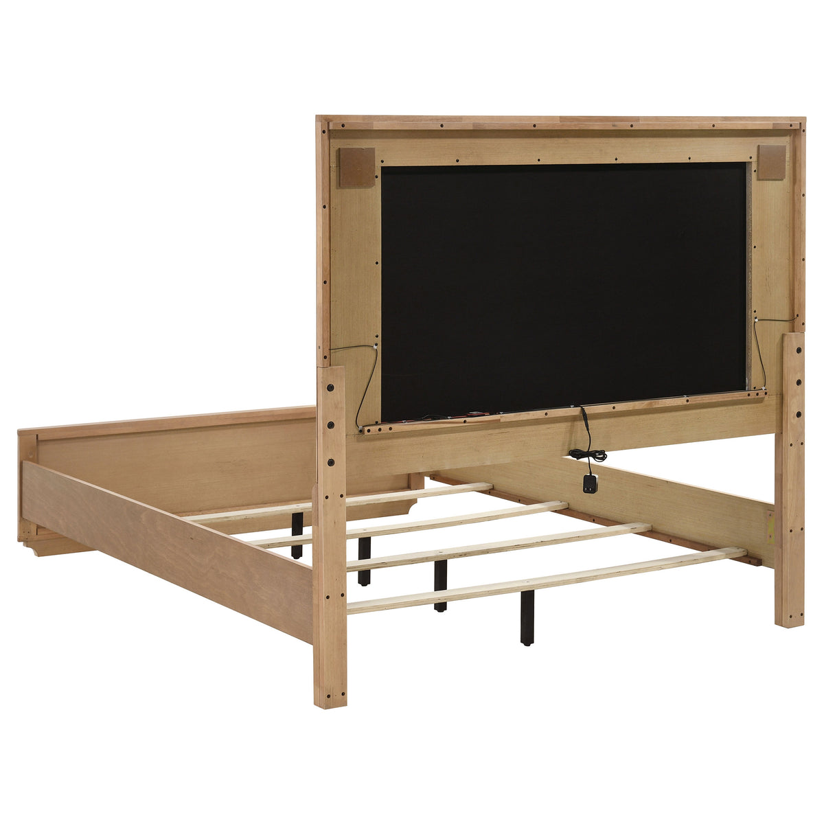 Leanne LED Panel Bed Off White and Light Oak - Queen