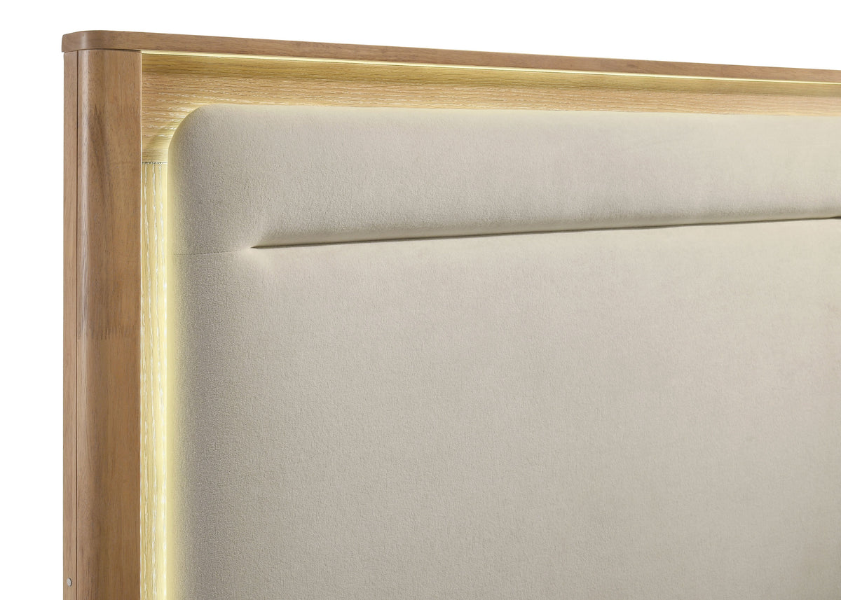 Leanne LED Panel Bed Off White and Light Oak - Queen