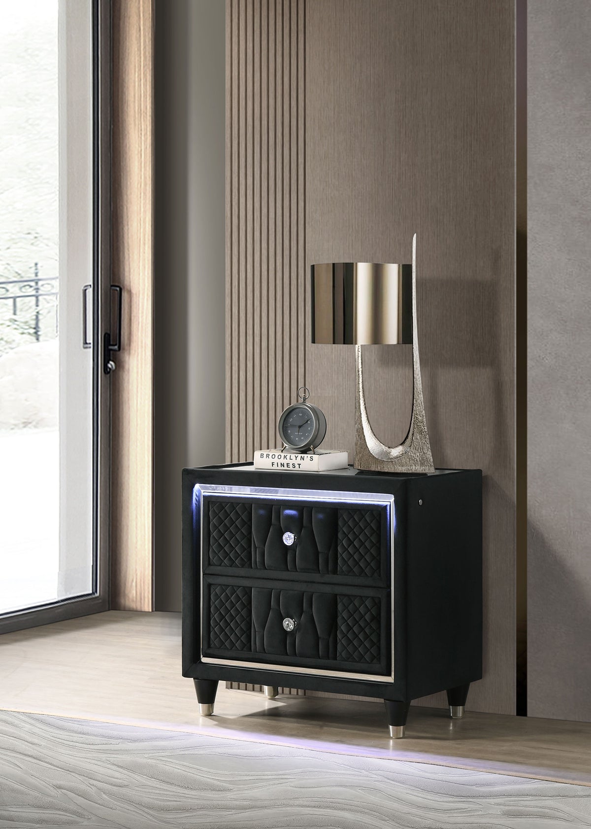 Lorient 2-drawer LED Nightstand with USB - Black