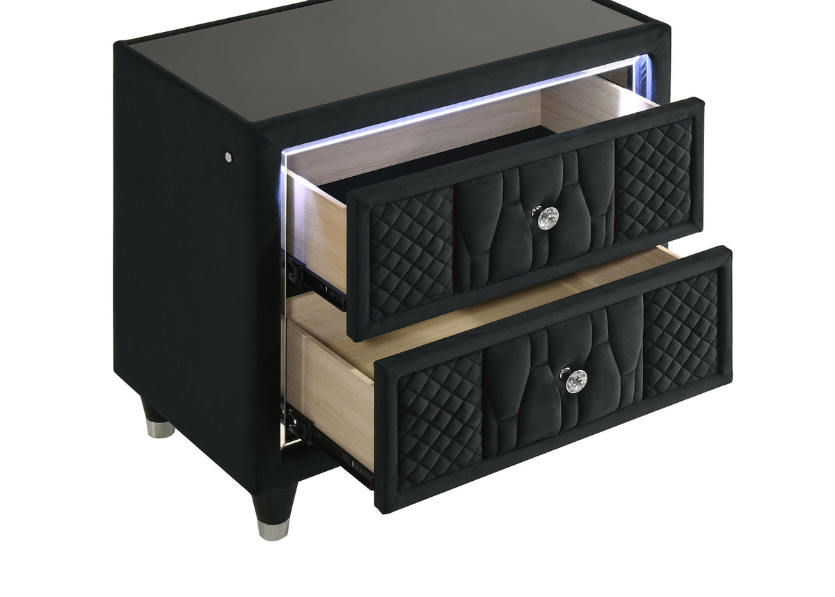 Lorient 2-drawer LED Nightstand with USB - Black