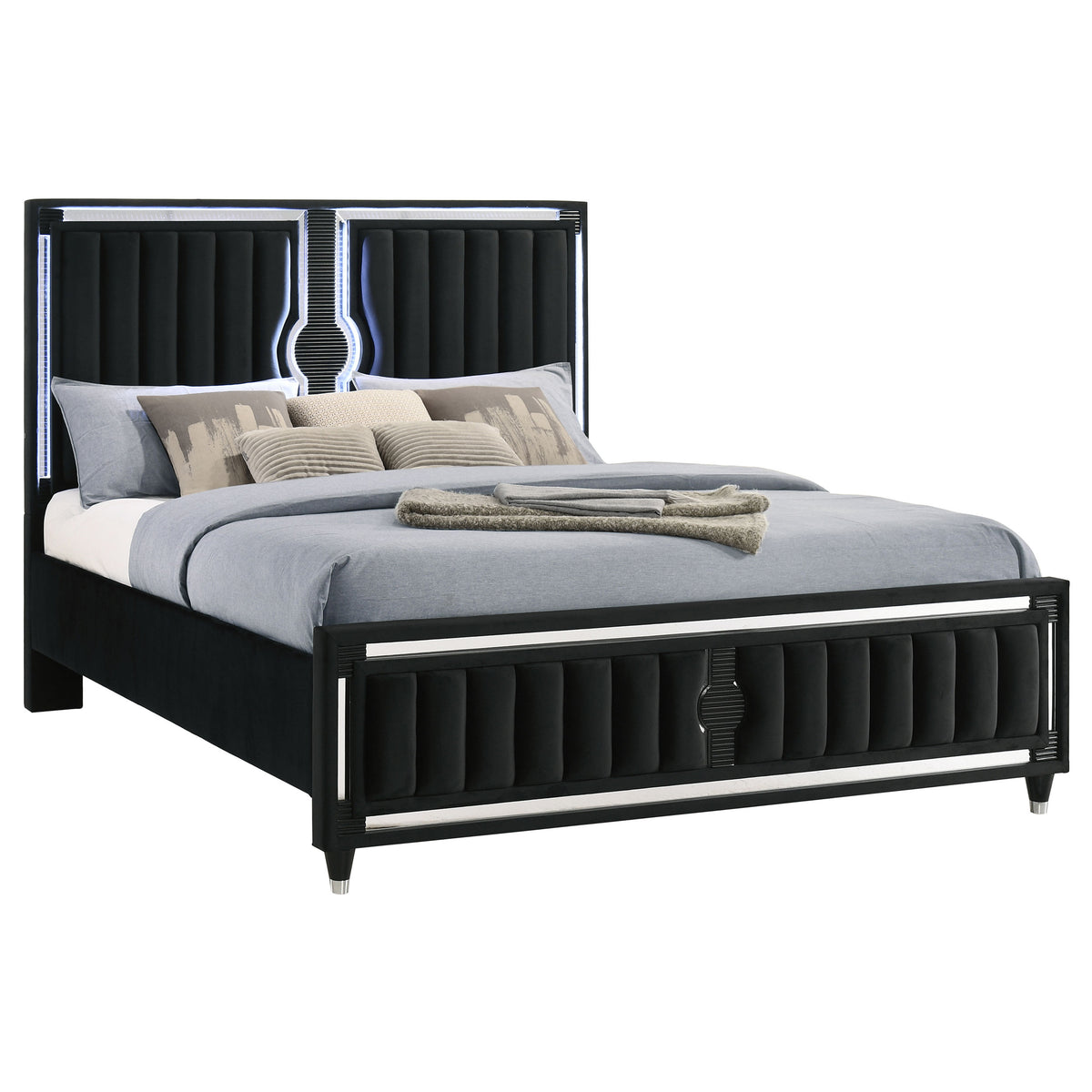 Ravenne Velvet Upholstered LED Panel Bed Black - Eastern King