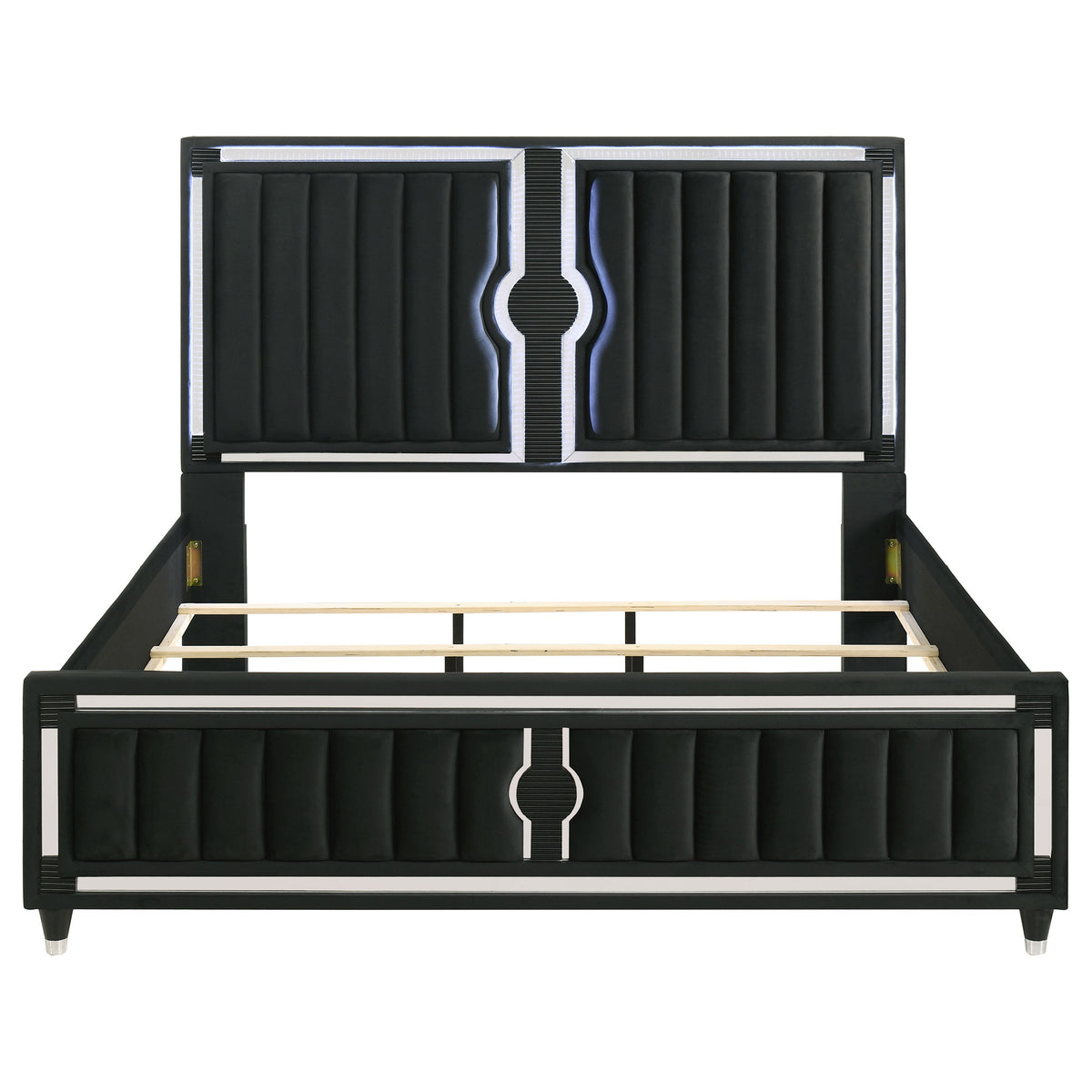 Ravenne Velvet Upholstered LED Panel Bed Black - Eastern King