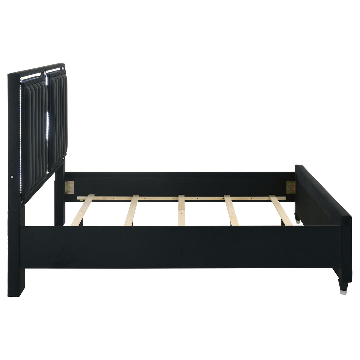 Ravenne Velvet Upholstered LED Panel Bed Black - Eastern King