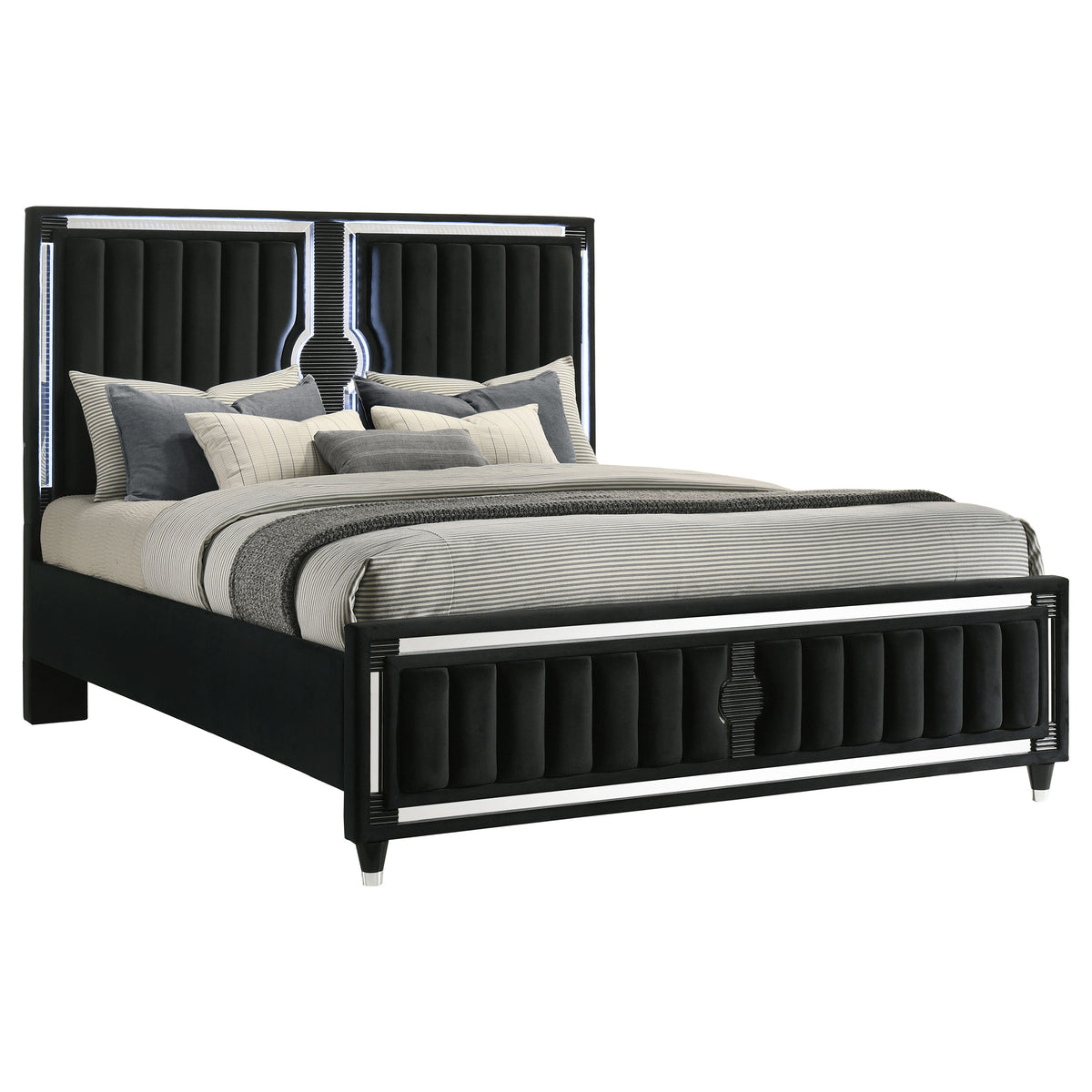 Ravenne Velvet Upholstered LED Panel Bed Black - California King