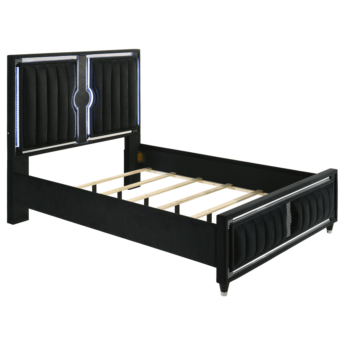 Ravenne 5-piece Velvet Upholstered LED Bedroom Set Black - Queen