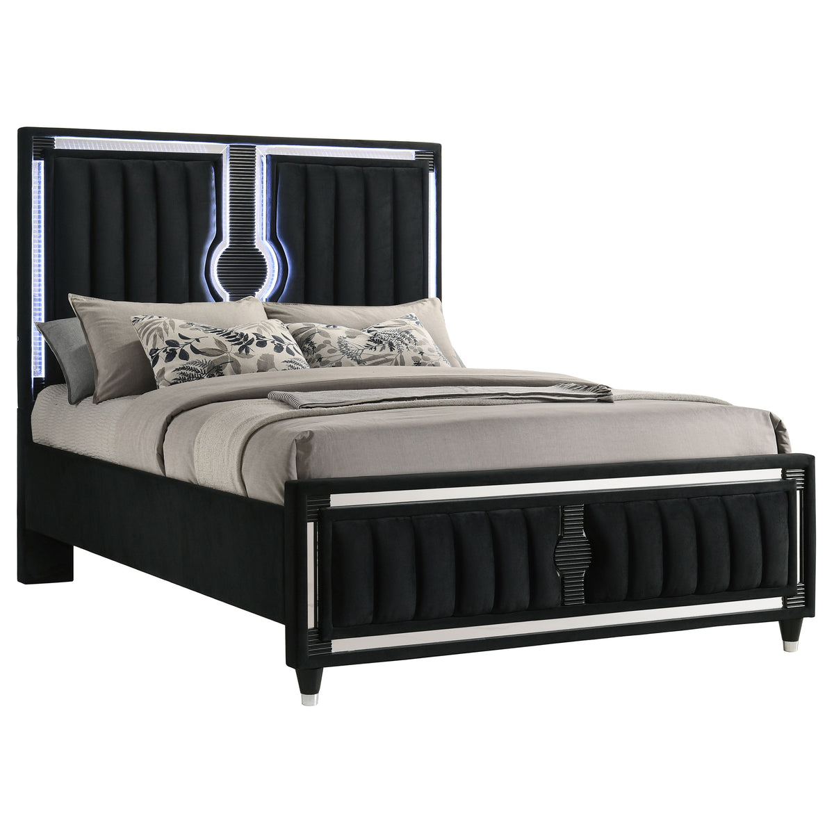 Ravenne Velvet Upholstered LED Panel Bed Black - Queen