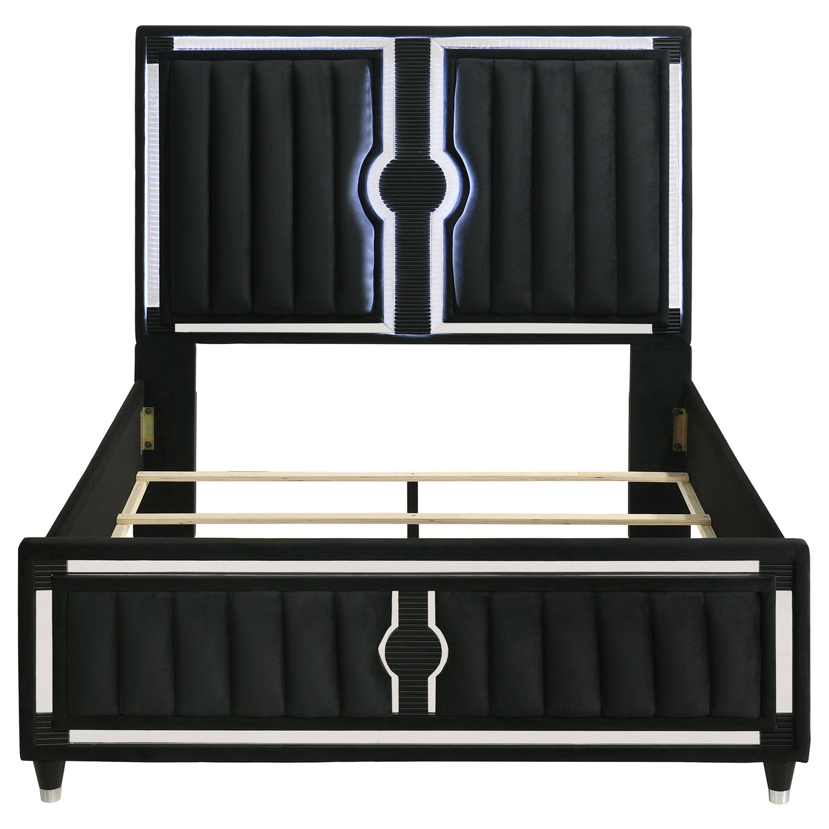 Ravenne Velvet Upholstered LED Panel Bed Black - Queen