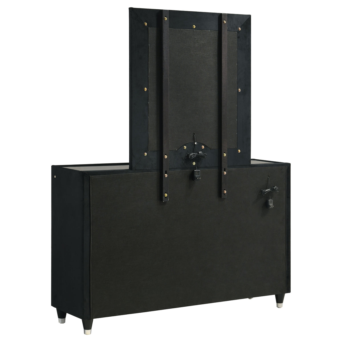Ravenne 8-drawer Velvet Upholstered LED Dresser Black - With Mirror