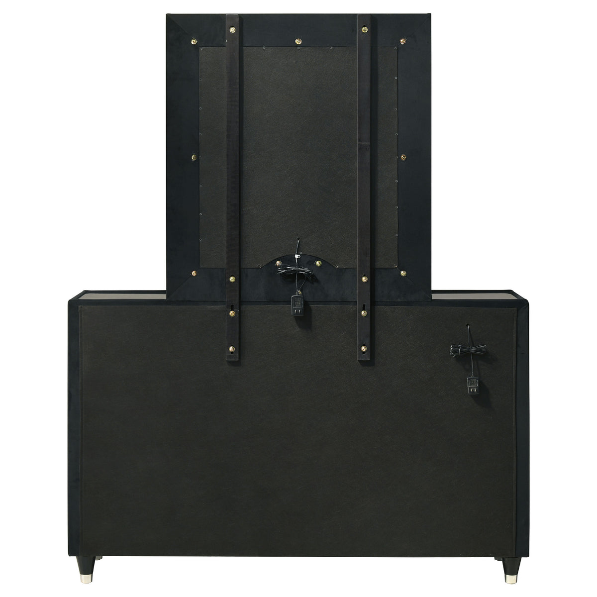 Ravenne 8-drawer Velvet Upholstered LED Dresser Black - With Mirror