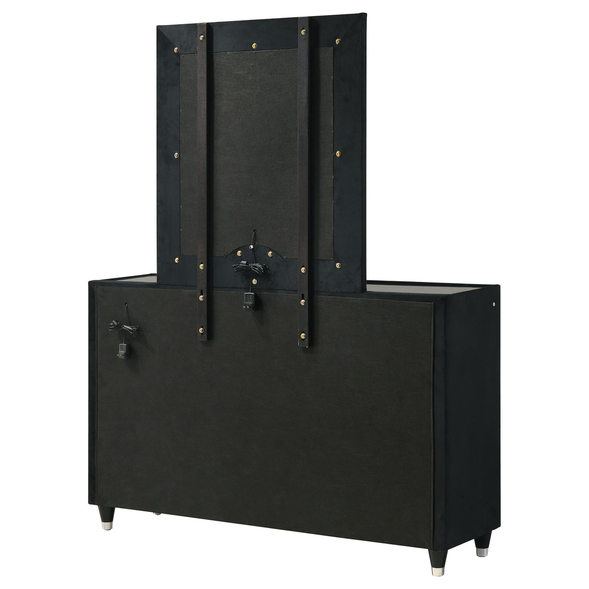 Ravenne 8-drawer Velvet Upholstered LED Dresser Black - With Mirror