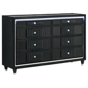Ravenne 8-drawer Velvet Upholstered LED Dresser Black - Without Mirror